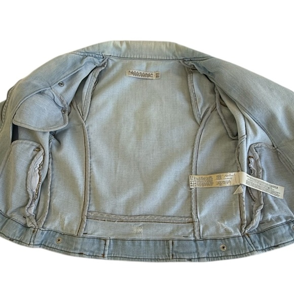 Zara Woman Premium Denim Moto Jacket Cropped Light Wash Biker Distressed M Y2K - Picture 7 of 10